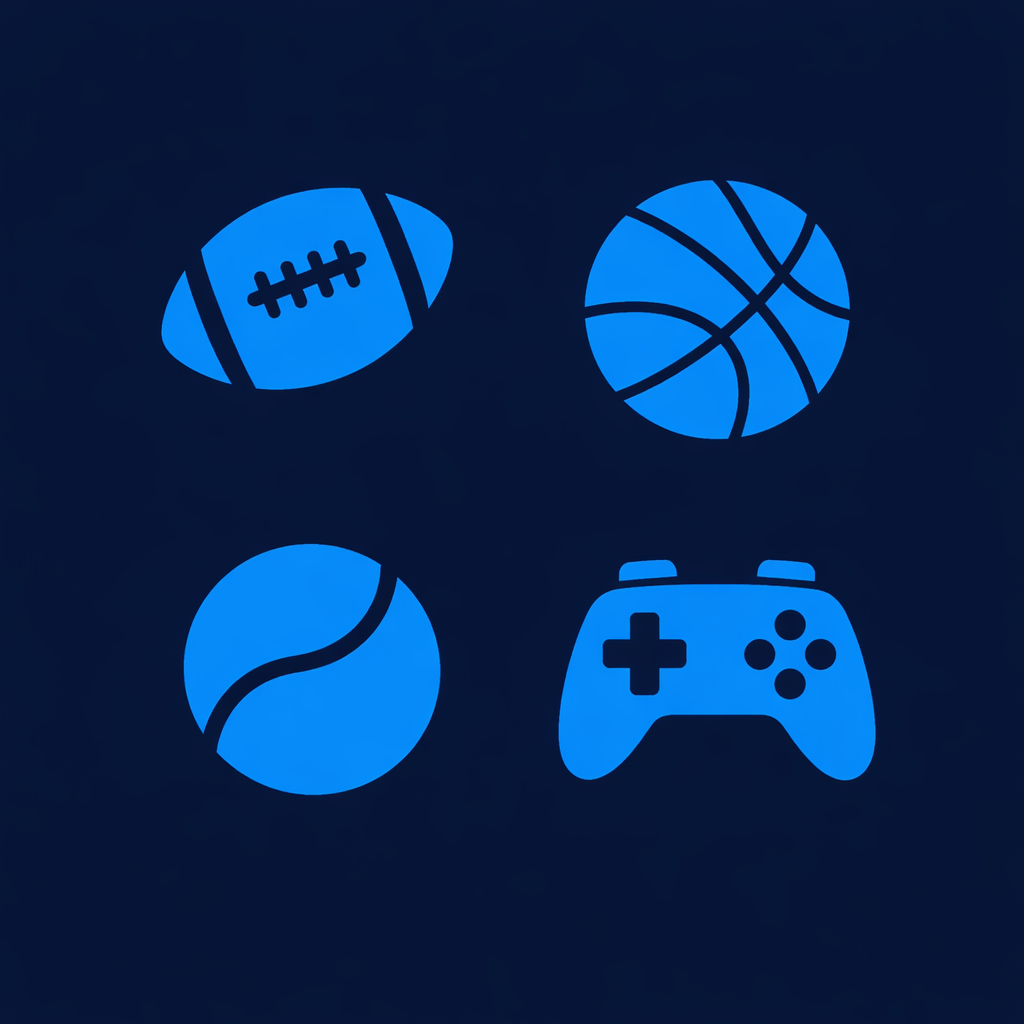 Icônes catégories paris sportifs 1xBet : football, basketball, tennis, esports