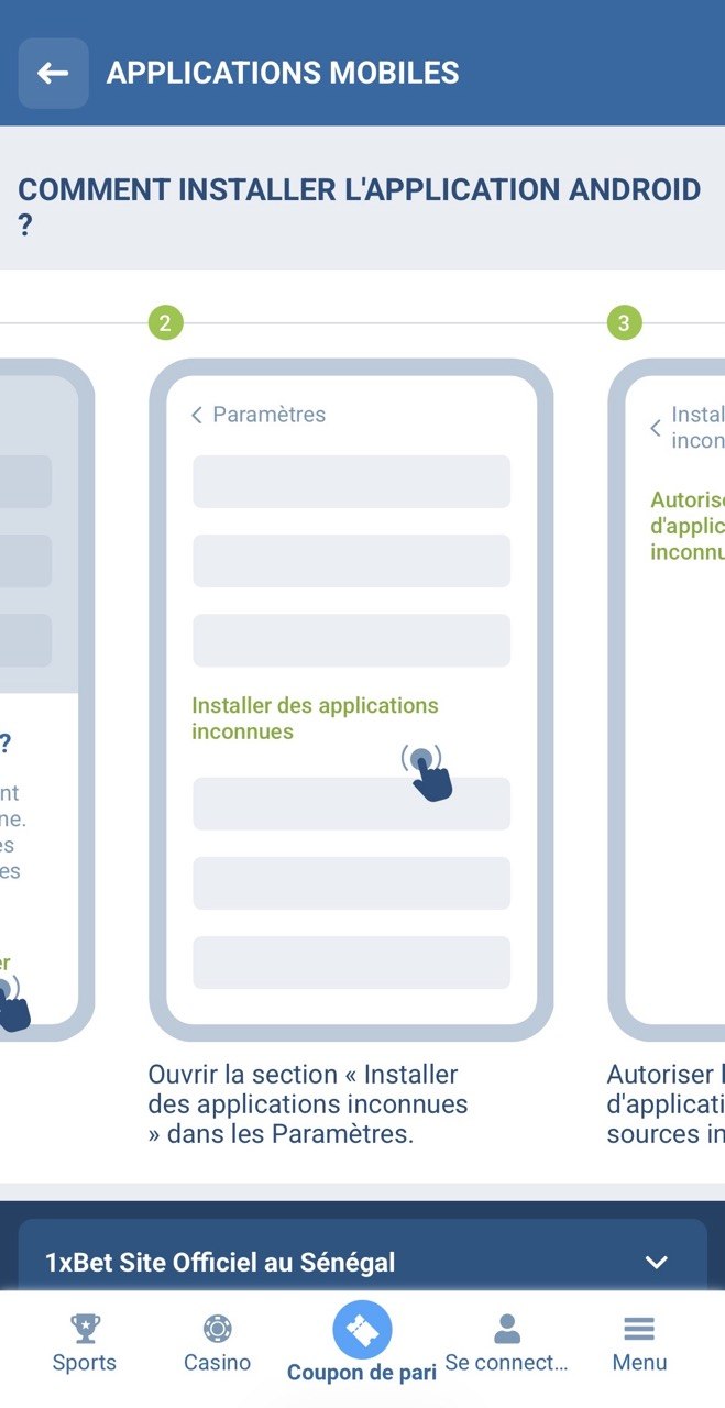 Étapes 2-3 : menu Installer des applications inconnues dans les Paramètres Android